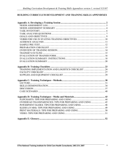 Building Curriculum Development and Training Skills Appendixes