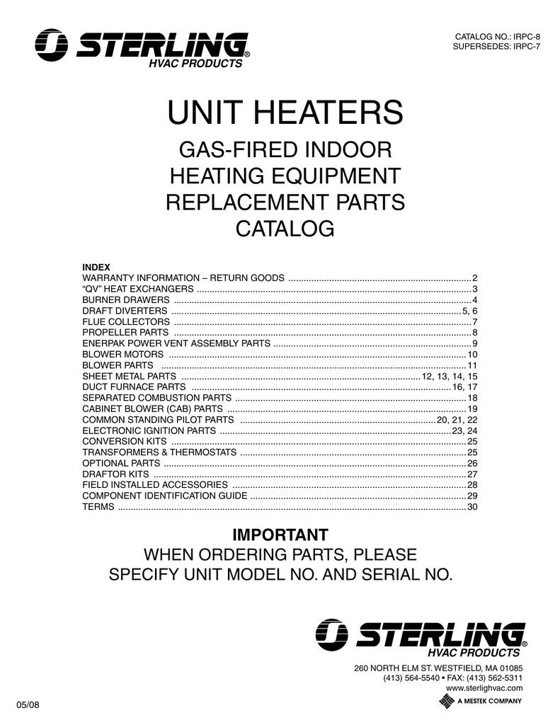 Parts Catalog Sterling Hvac