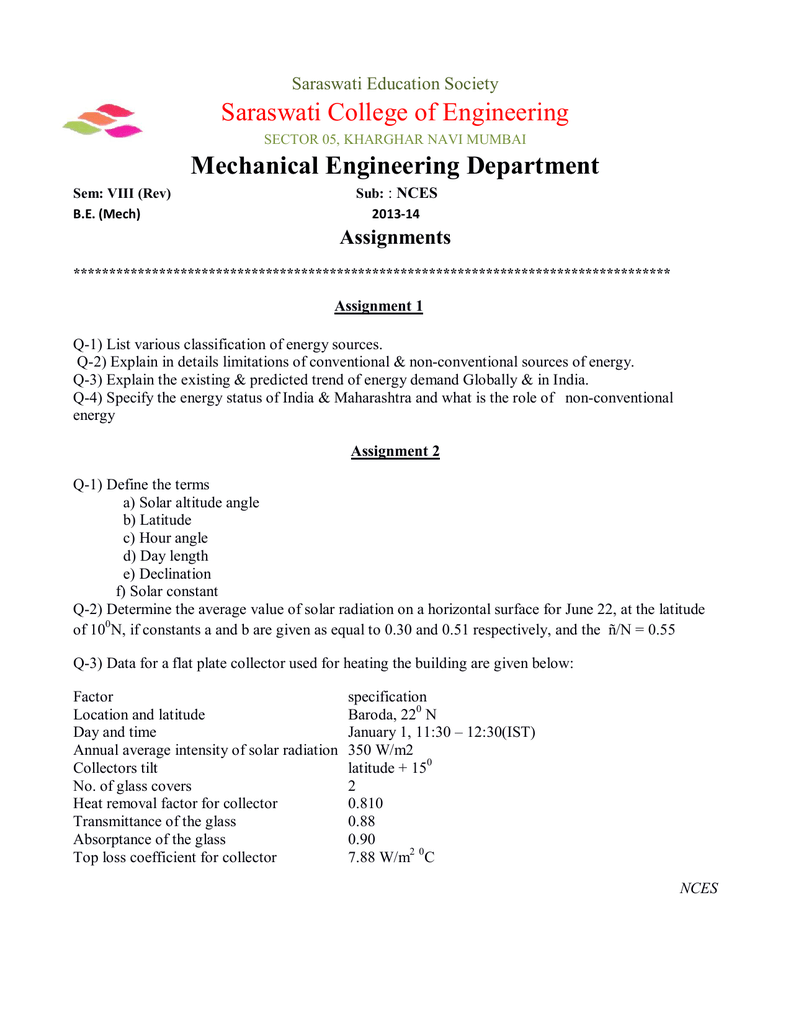 Assignments Saraswati College Of Engineering