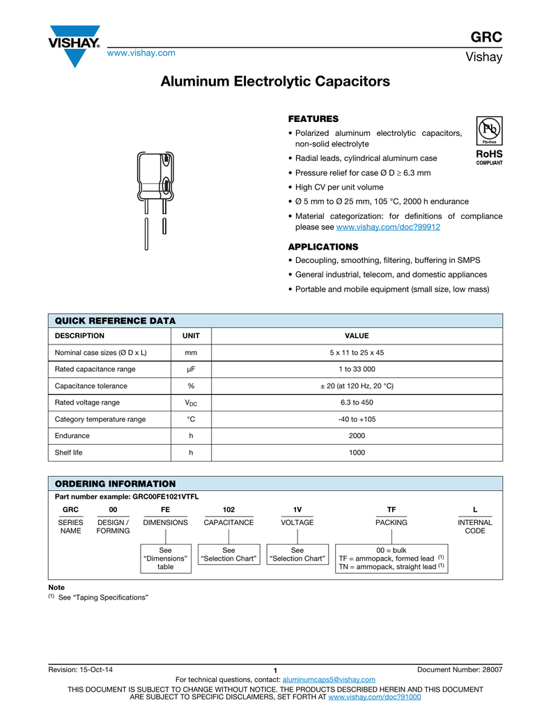 Capacitor Case Size Chart
