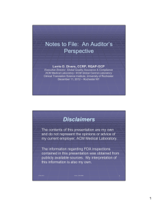 Notes to File: An Auditor`s Perspective Disclaimers