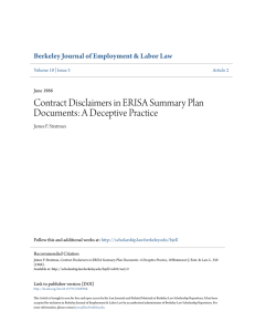 Contract Disclaimers in ERISA Summary Plan Documents: A