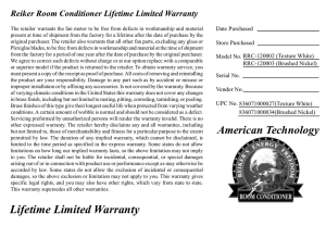 Reiker Room Conditioner Lifetime Limited Warranty