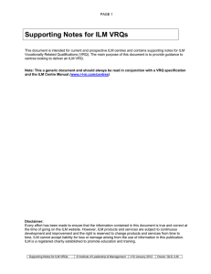 Supporting Notes for ILM VRQs