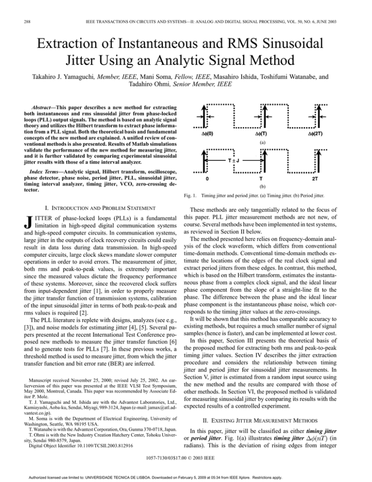 Extraction of instantaneous and rms sinusoidal jitter using an