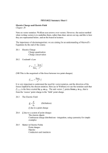 PHYS1022 Summary Sheet 1 Electric Charge and Electric Field
