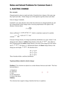 Notes and Solved Problems for Common Exam 1 1. ELECTRIC
