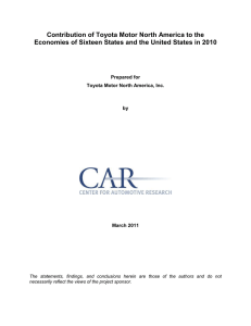 Contribution of Toyota Motor North America to the Economies of