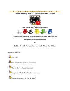 The Six Thinking Hats -- A Teacher`s Resource Guide to Using