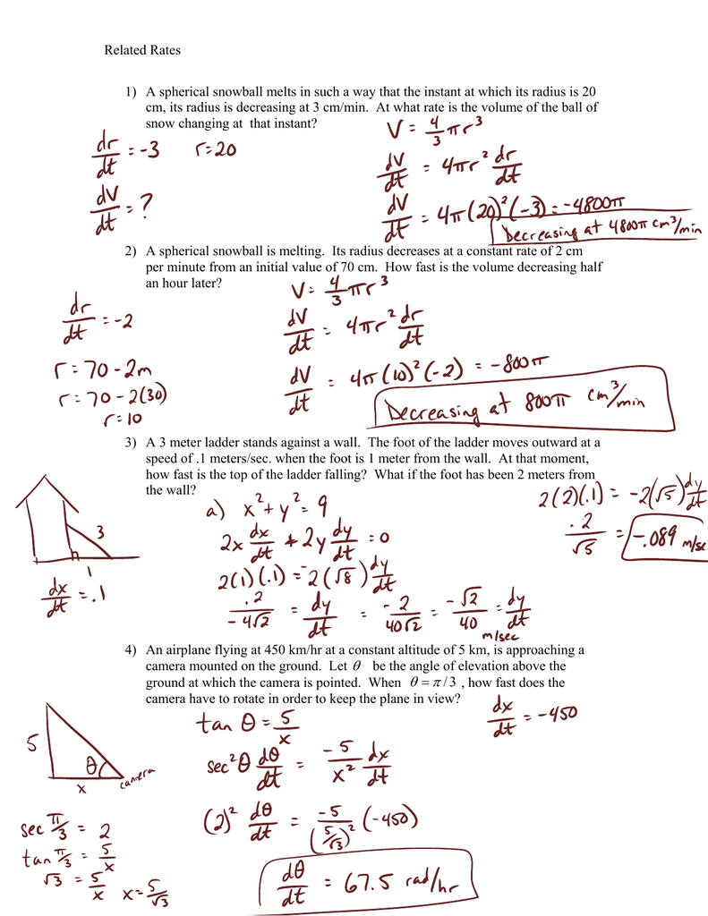 Ap Calculus Related Rates Practice Problems And Answers Rating Walls