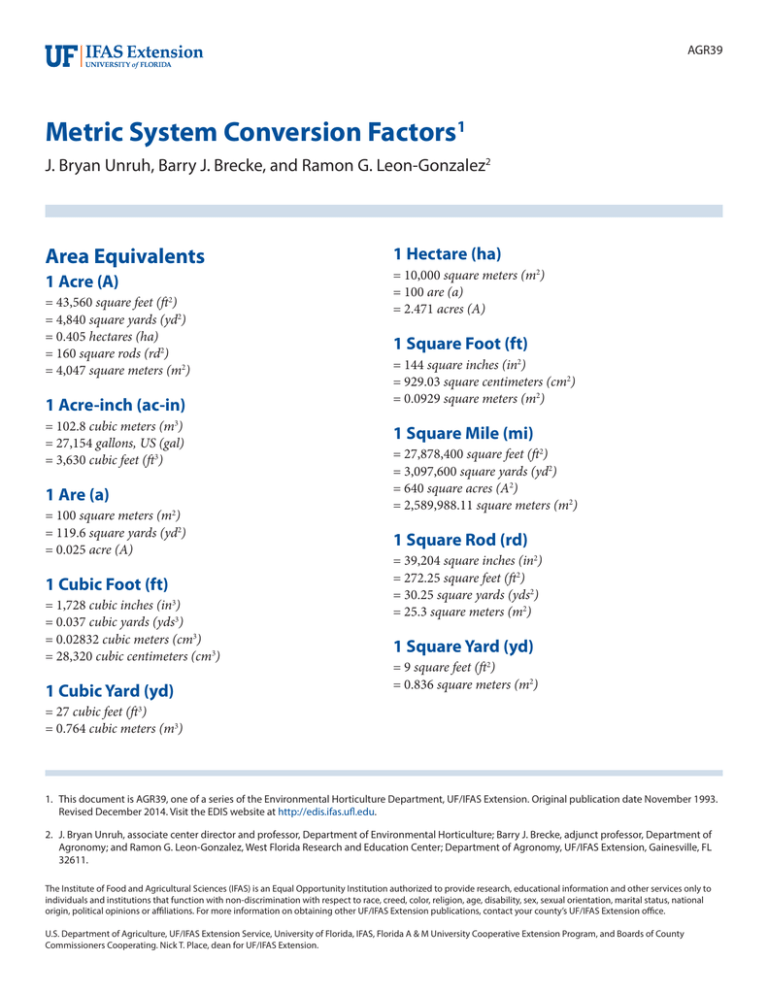 Metric System Conversion Factors1 Edis