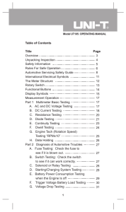 Table of Contents Title Page Overview Unpacking Inspection Safety