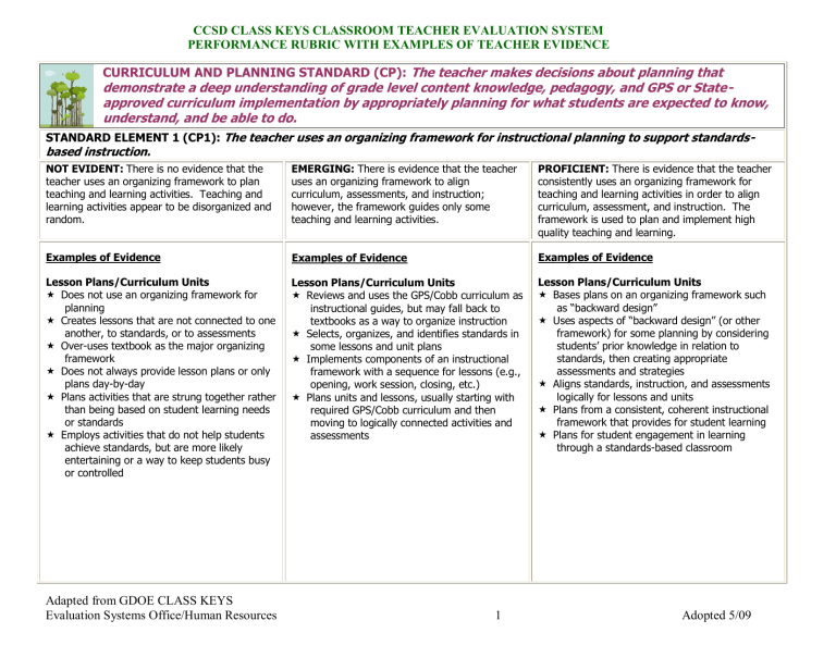 Standards based instruction sbi element 1 the