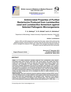Antimicrobial Properties of Purified Bacteriocins Produced from