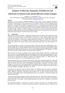 Incidence of aflatoxins, fumonisins, trichothecenes and