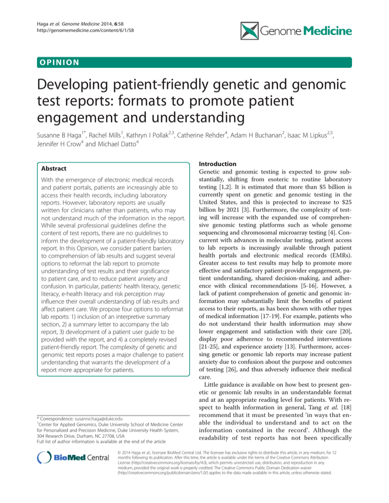 Developing Patient-friendly Genetic And Genomic Test Reports