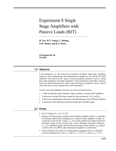 Experiment 8 Single Stage Amplifiers with Passive Loads (BJT)