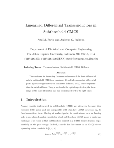 Linearized Di erential Transconductors in Subthreshold