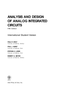 ANALYSIS AND DESIGN OF ANALOG INTEGRATED CIRCUITS