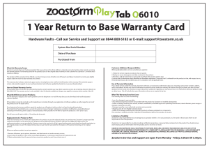 1 Year Return to Base Warranty Card