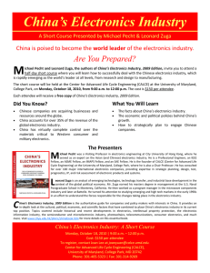 China`s Electronics Industry A Short Course Presented by Michael
