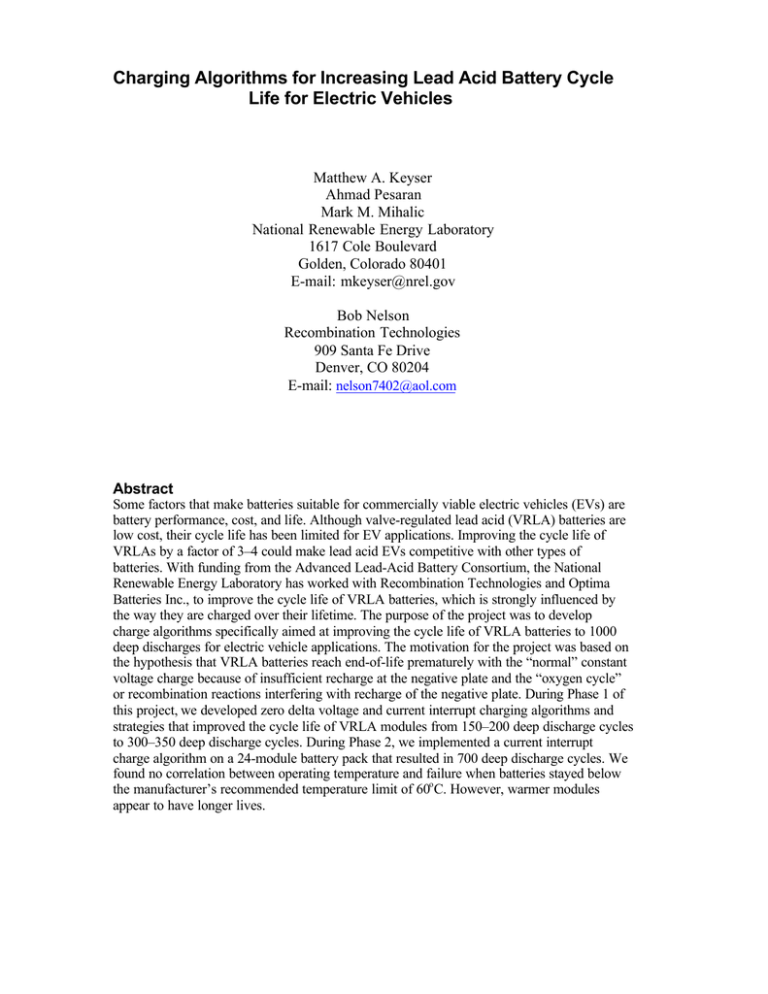 Charging Algorithms for Increasing Lead Acid Battery Cycle Life for