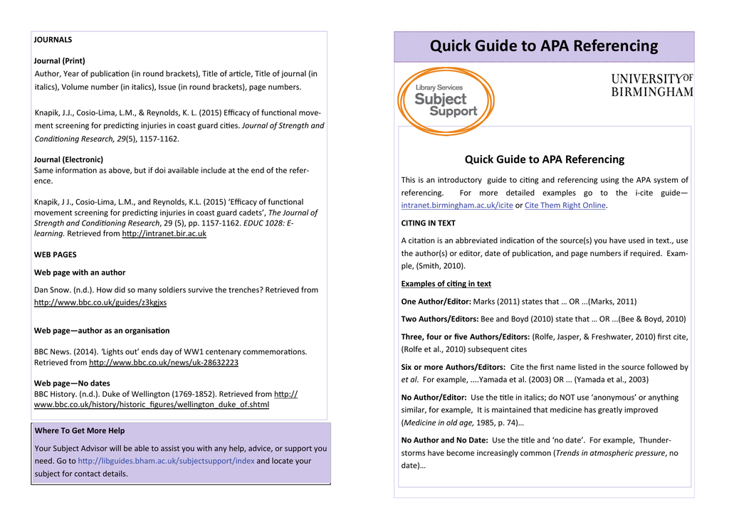 APA Quick Referencing Guide PDF 225KB 