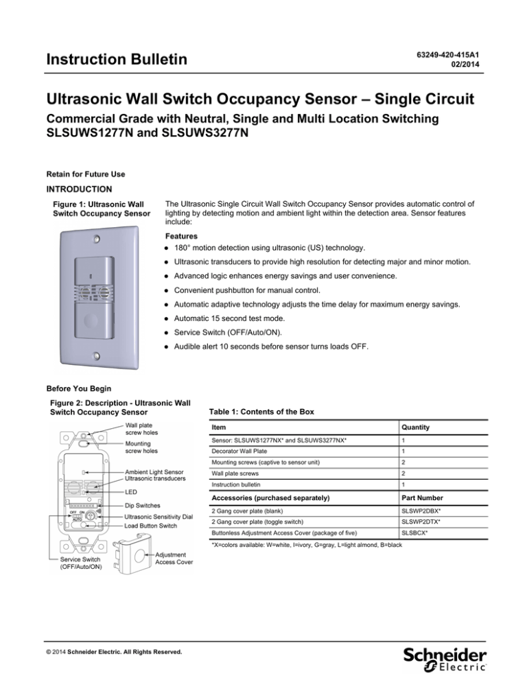 Ultrasonic Wall Switch Occupancy Sensor Single Circuit