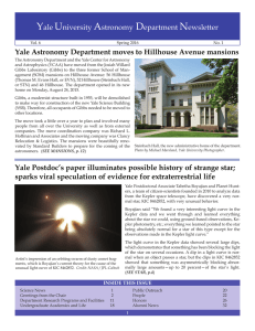 Yale University Astronomy Department Newsletter Yale Postdoc`s