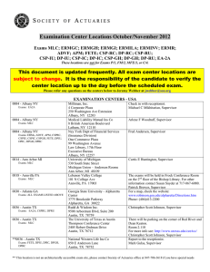 Examination Center Locations October/November 2012