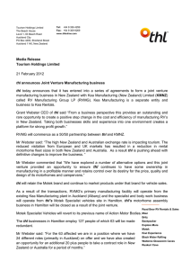 21 February 2012 - thl announces Joint Venture Manufacturing