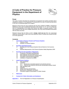 A Code of Practice for Pressure Equipment in the Department of