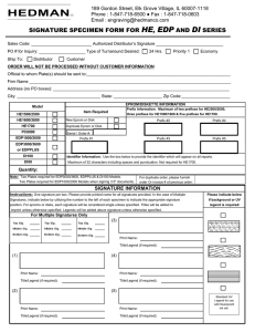 Hedman DI-100 Signature Specimen Form