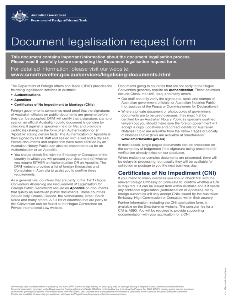 Document legalisation request form