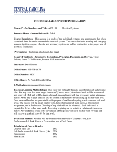 AUT 131 Electrical Systems Semester Hours – lecture/lab