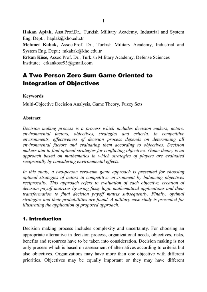 application of game theory in management decision making