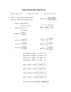 trigonometry formulas - Arizona State University