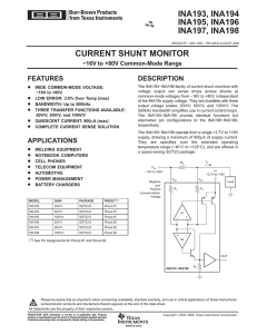 Current Shunt Monitor, -16V to +80V Common