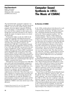 Computer Sound Synthesis in 1951: The Music of CSIRAC
