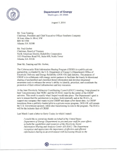 Department of Energy Letter - Cybersecurity Risk