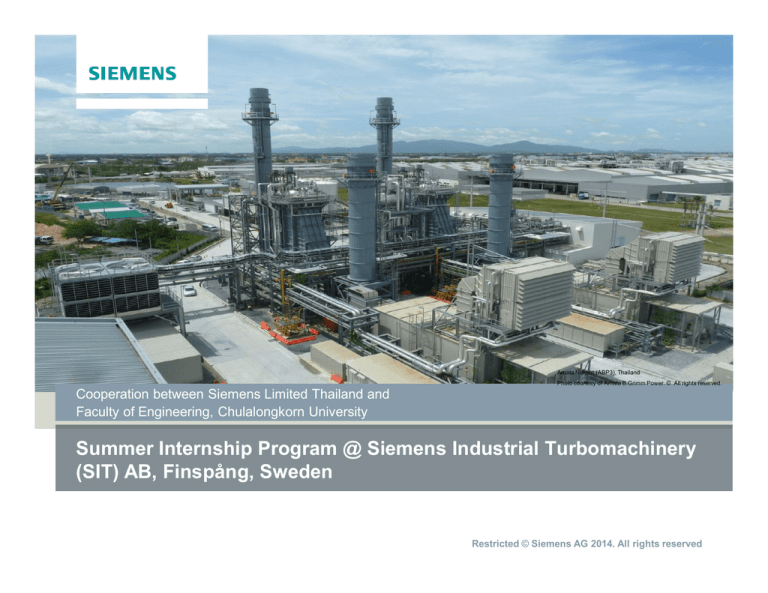 Summer Internship Program Siemens Industrial Turbomachinery