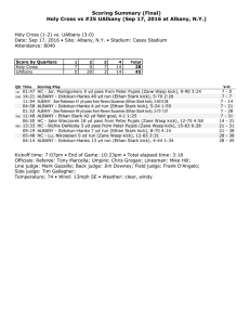 Scoring Summary (Final) Holy Cross vs #25 UAlbany (Sep 17, 2016