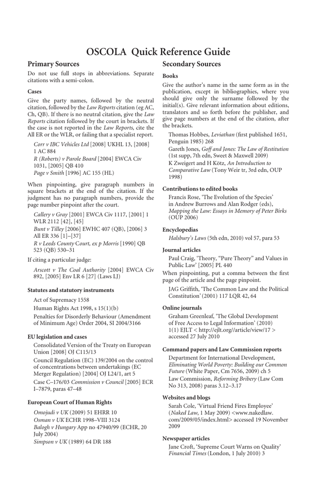 OSCOLA Quick Reference Guide