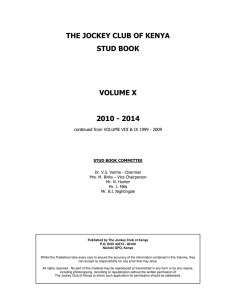 THE JOCKEY CLUB OF KENYA STUD BOOK VOLUME X 2010