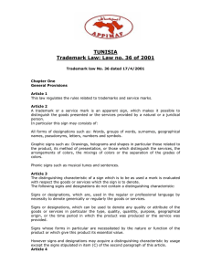 TUNISIA Trademark Law: Law no. 36 of 2001