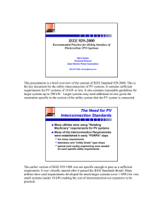 IEEE 929–2000 The Need for PV Interconnection Standards