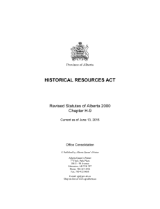 Historical Resources Act - Alberta Queen`s Printer