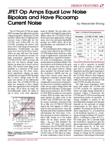 JFET Op Amps Equal Low Noise Bipolars and Have Picoamp