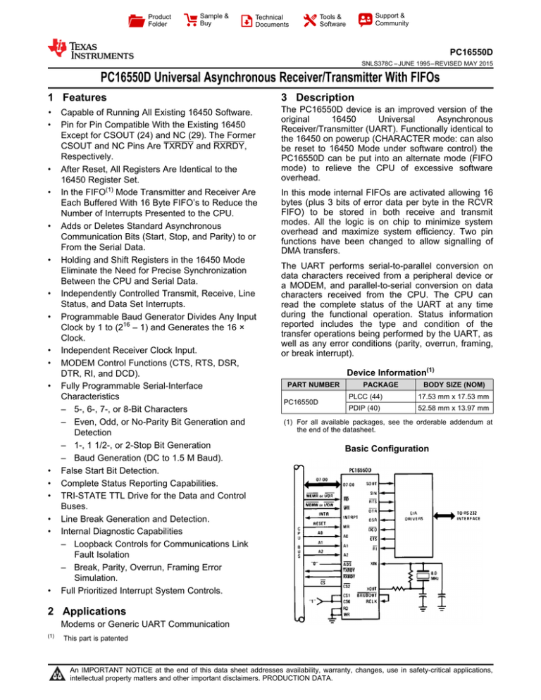 PC16550D Universal Asynchronous Receiver