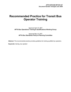 Recommended Practice for Transit Bus Operator Training
